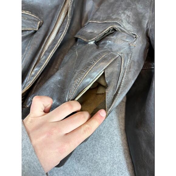 VTG Schott Leather Aviator Flight Bomber Jacket Mens 42 Sherpa Lined Streetwear - Picture 4 of 12